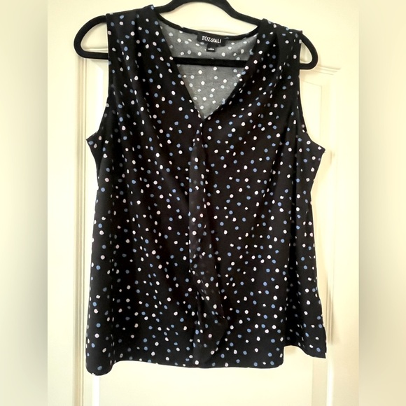 Roz & Ali Navy Polka Dot Women's Blouse Size Large - Picture 1 of 16